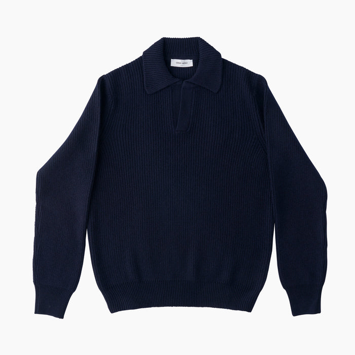 Polo-Pullover - Wool - Navy